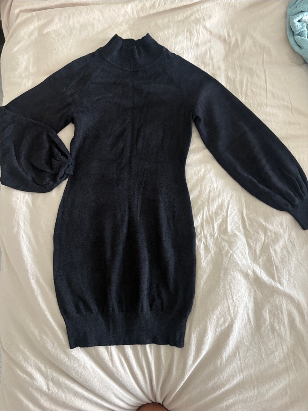 Black Turtleneck Balloon Sleeve Sweater Dress